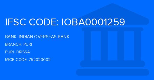 Indian Overseas Bank (IOB) Puri Branch IFSC Code