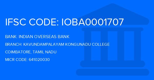 Indian Overseas Bank (IOB) Kavundampalayam Kongunadu College Branch IFSC Code
