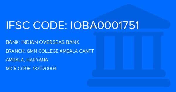 Indian Overseas Bank (IOB) Gmn College Ambala Cantt Branch IFSC Code