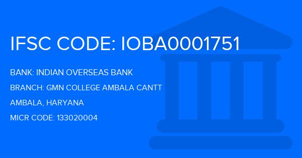 Indian Overseas Bank (IOB) Gmn College Ambala Cantt Branch IFSC Code