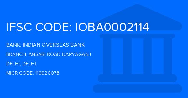 Indian Overseas Bank (IOB) Ansari Road Daryaganj Branch IFSC Code