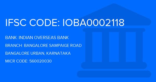 Indian Overseas Bank (IOB) Bangalore Sampaige Road Branch IFSC Code