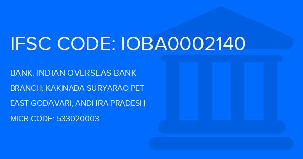 Indian Overseas Bank (IOB) Kakinada Suryarao Pet Branch IFSC Code