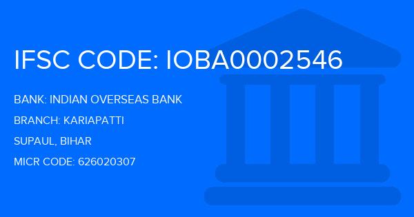 Indian Overseas Bank (IOB) Kariapatti Branch IFSC Code