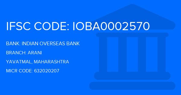 Indian Overseas Bank (IOB) Arani Branch IFSC Code