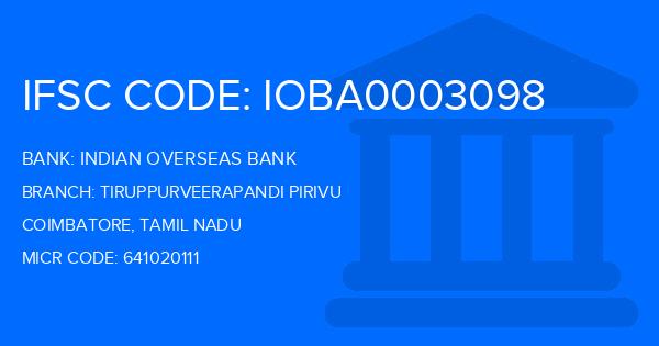Indian Overseas Bank (IOB) Tiruppurveerapandi Pirivu Branch IFSC Code