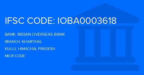 Indian Overseas Bank (IOB) Khairthal Branch IFSC Code