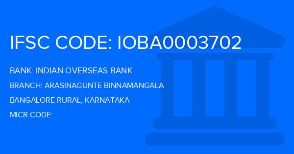 Indian Overseas Bank (IOB) Arasinagunte Binnamangala Branch IFSC Code