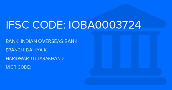 Indian Overseas Bank (IOB) Dahiya Ki Branch IFSC Code