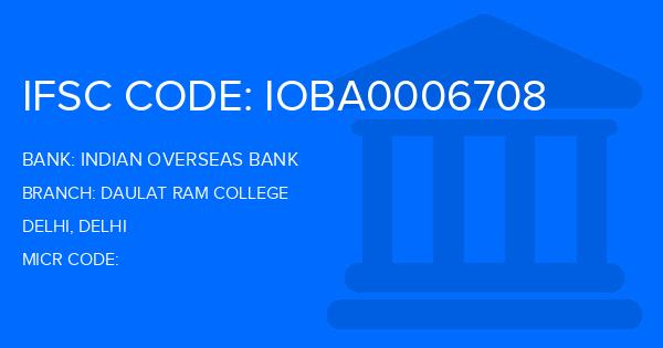 Indian Overseas Bank (IOB) Daulat Ram College Branch IFSC Code
