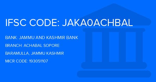 Jammu And Kashmir Bank Achabal Sopore Branch IFSC Code