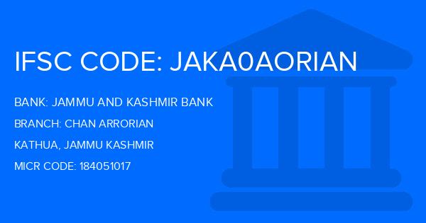 Jammu And Kashmir Bank Chan Arrorian Branch IFSC Code