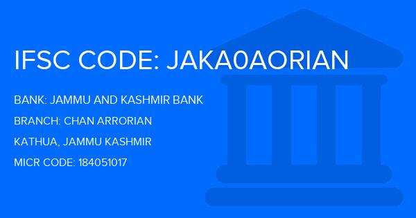 Jammu And Kashmir Bank Chan Arrorian Branch IFSC Code