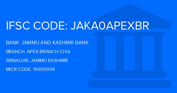 Jammu And Kashmir Bank Apex Branch Chq Branch IFSC Code