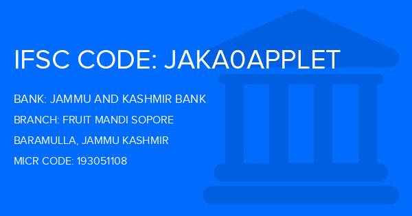 Jammu And Kashmir Bank Fruit Mandi Sopore Branch IFSC Code