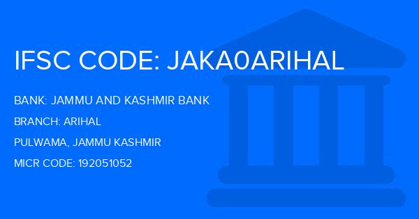 Jammu And Kashmir Bank Arihal Branch IFSC Code