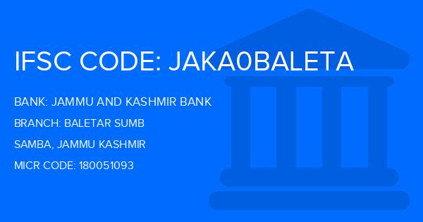 Jammu And Kashmir Bank Baletar Sumb Branch IFSC Code