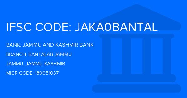 Jammu And Kashmir Bank Bantalab Jammu Branch IFSC Code