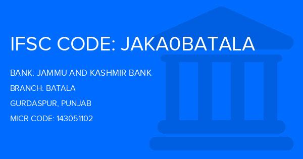 Jammu And Kashmir Bank Batala Branch IFSC Code