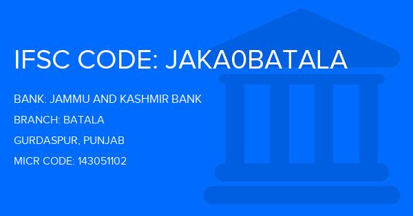 Jammu And Kashmir Bank Batala Branch IFSC Code