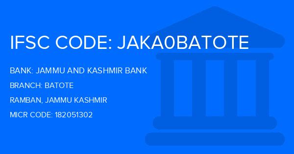 Jammu And Kashmir Bank Batote Branch IFSC Code