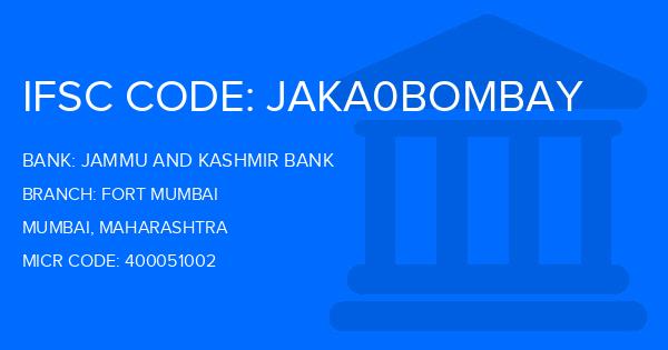 Jammu And Kashmir Bank Fort Mumbai Branch IFSC Code