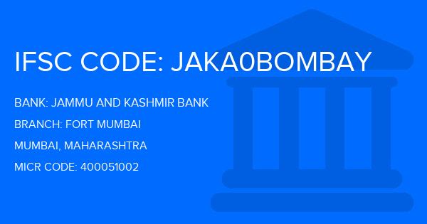 Jammu And Kashmir Bank Fort Mumbai Branch IFSC Code