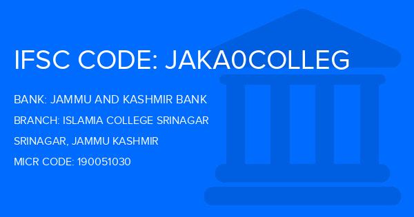 Jammu And Kashmir Bank Islamia College Srinagar Branch IFSC Code