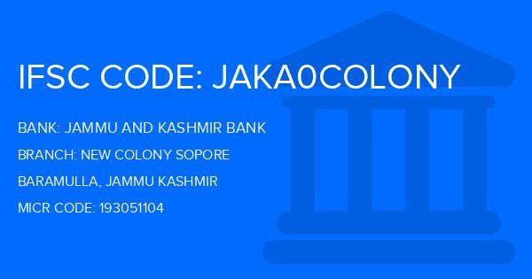 Jammu And Kashmir Bank New Colony Sopore Branch IFSC Code