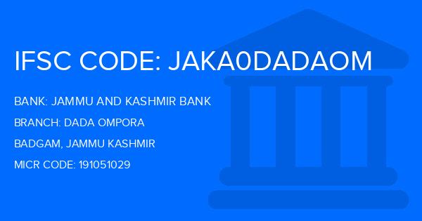 Jammu And Kashmir Bank Dada Ompora Branch IFSC Code