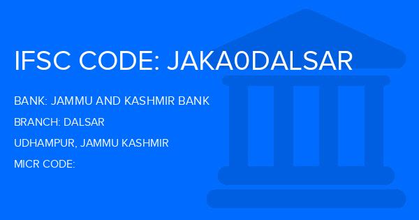 Jammu And Kashmir Bank Dalsar Branch IFSC Code
