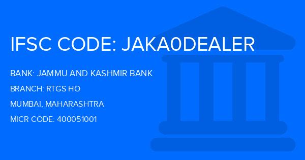 Jammu And Kashmir Bank Rtgs Ho Branch IFSC Code