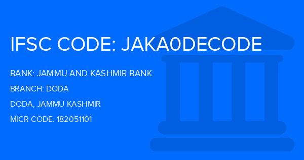 Jammu And Kashmir Bank Doda Branch IFSC Code