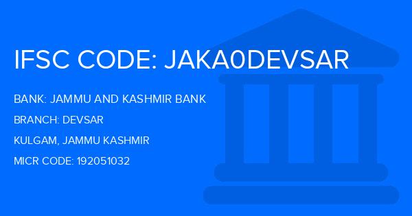 Jammu And Kashmir Bank Devsar Branch IFSC Code