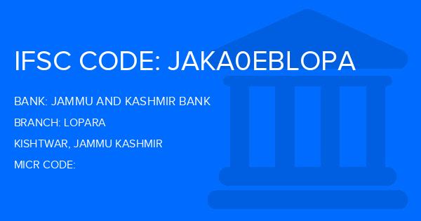 Jammu And Kashmir Bank Lopara Branch IFSC Code