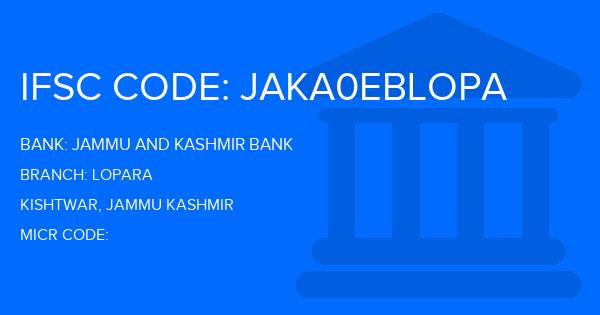 Jammu And Kashmir Bank Lopara Branch IFSC Code