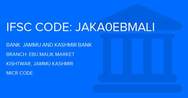Jammu And Kashmir Bank Ebu Malik Market Branch IFSC Code