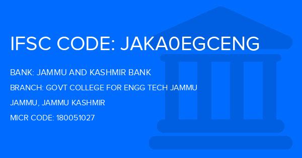 Jammu And Kashmir Bank Govt College For Engg Tech Jammu Branch IFSC Code
