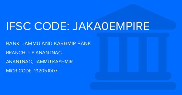 Jammu And Kashmir Bank T P Anantnag Branch IFSC Code