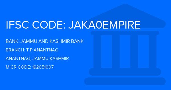 Jammu And Kashmir Bank T P Anantnag Branch IFSC Code