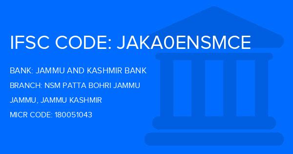 Jammu And Kashmir Bank Nsm Patta Bohri Jammu Branch IFSC Code