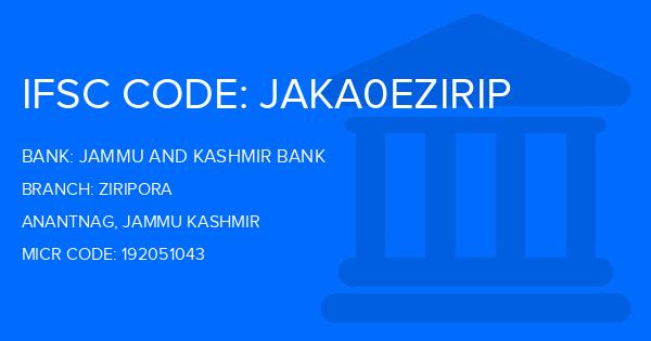Jammu And Kashmir Bank Ziripora Branch IFSC Code