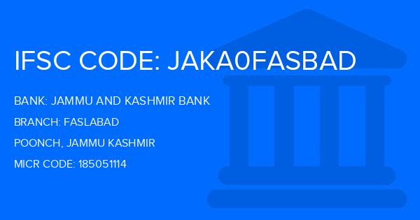 Jammu And Kashmir Bank Faslabad Branch IFSC Code