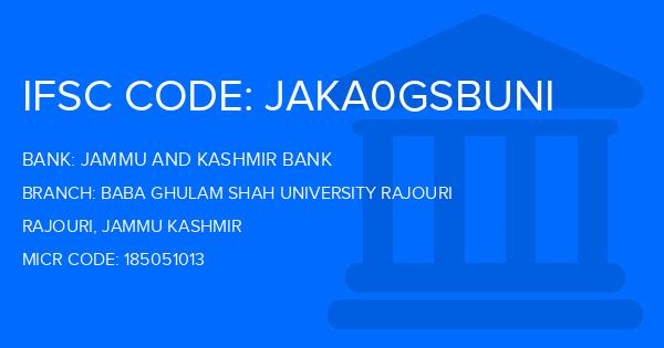 Jammu And Kashmir Bank Baba Ghulam Shah University Rajouri Branch IFSC Code