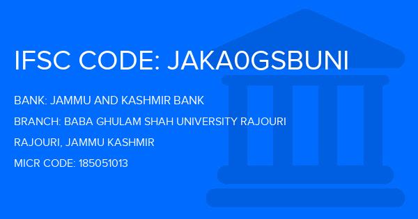 Jammu And Kashmir Bank Baba Ghulam Shah University Rajouri Branch IFSC Code