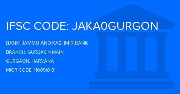 Jammu And Kashmir Bank Gurgaon Main Branch IFSC Code