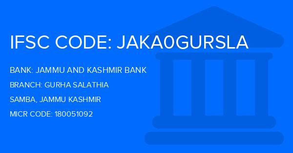 Jammu And Kashmir Bank Gurha Salathia Branch IFSC Code