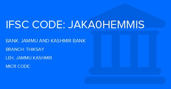 Jammu And Kashmir Bank Thiksay Branch IFSC Code