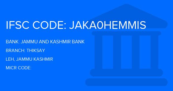 Jammu And Kashmir Bank Thiksay Branch IFSC Code