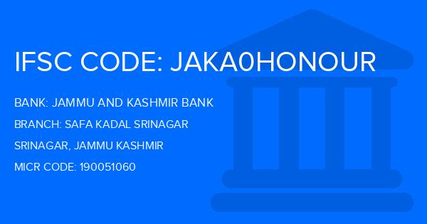 Jammu And Kashmir Bank Safa Kadal Srinagar Branch IFSC Code